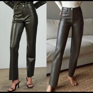 NWT. ZARA.  The Sadie pants!  Olive genuine leather. USA 8. (40).